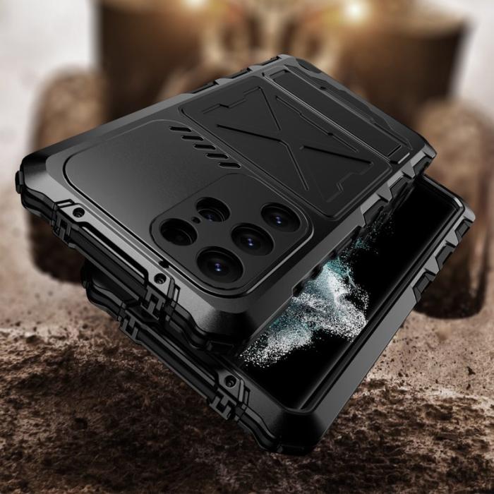 R-JUST - R-JUST Mobilskal till Galaxy S23 Ultra Silikon + Metall Svart