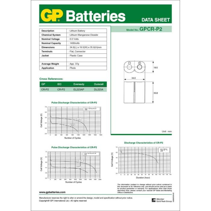 GP - GP Batteri Litium CR-P2 1-Pack