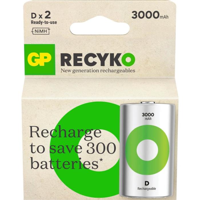 GP - GP Batteri Recyko NiMH D HR20 3000mAh 2-Pack