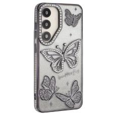 OEM - Mobilskal f&ouml;r Samsung Galaxy S26 Plus 3D Fj&auml;ril Rhinestones TPU - Svart