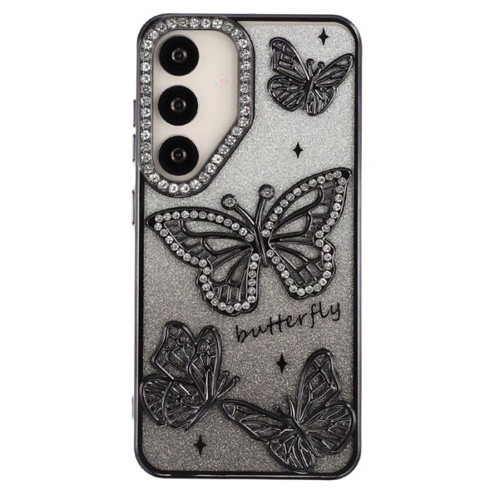 OEM - Mobilskal för Samsung Galaxy S26 Plus 3D Fjäril Rhinestones TPU - Svart