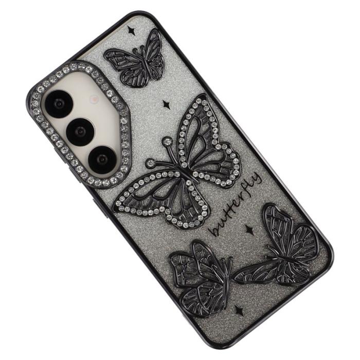 OEM - Mobilskal för Samsung Galaxy S26 Plus 3D Fjäril Rhinestones TPU - Svart