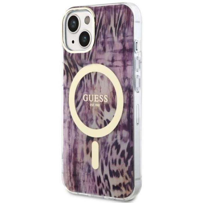 Guess - Guess iPhone 14 Mobilskal MagSafe Leopard - Rosa