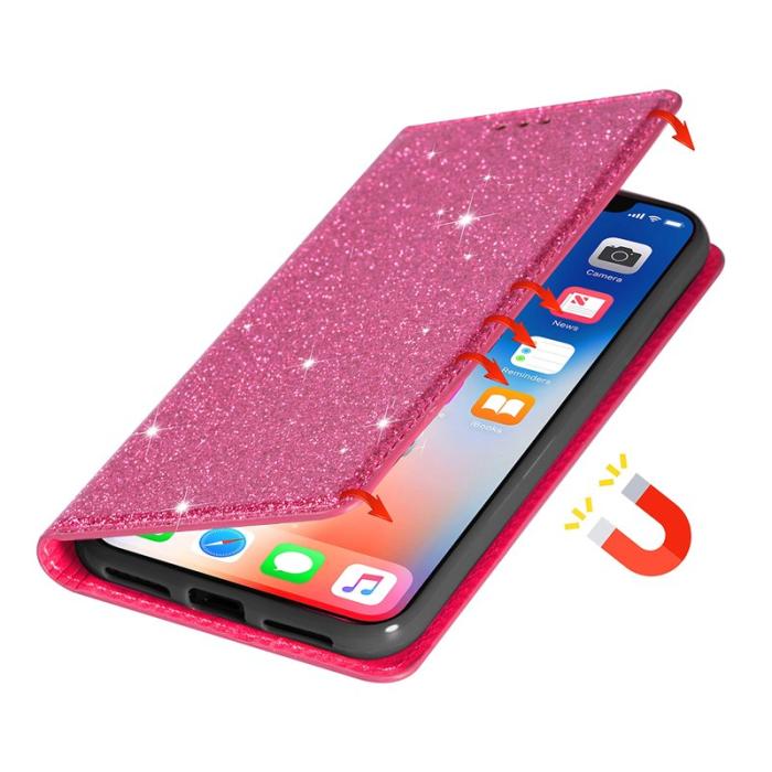 OEM - Mobilskal till Samsung Galaxy S26 Plus Glittrande Konstläder + TPU Kortfack Rosa