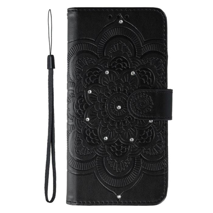OEM - Mobilskal till Samsung Galaxy S26 Rhinestone Dekor KonstLäder Mandala - Svart