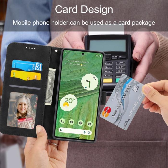 DIERFENG - DIERFENG DF-03 Plånboksfodral för Google Pixel 7a - Konstläder - Svart