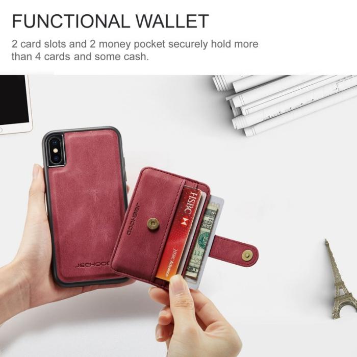 JEEHOOD - JEEHOOD Konstläder Plånboksfodral iPhone XS 5.8 tum Röd med RFID-skydd