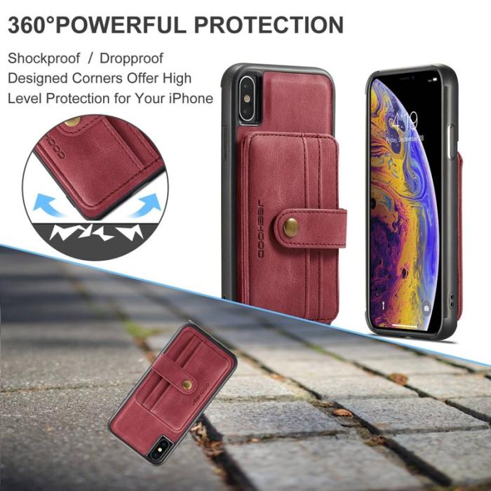 JEEHOOD - JEEHOOD Konstläder Plånboksfodral iPhone XS 5.8 tum Röd med RFID-skydd