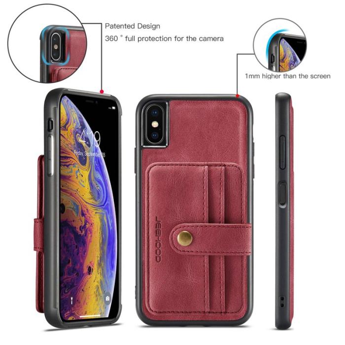 JEEHOOD - JEEHOOD Konstläder Plånboksfodral iPhone XS 5.8 tum Röd med RFID-skydd
