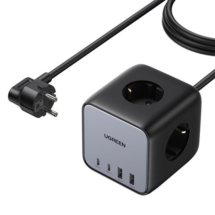 UTGATT1 - Ugreen Cube Väggladdare 65W USB/USB-C/3x AC Strip - Svart