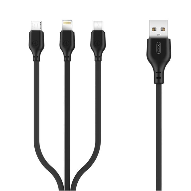 XO 3in1 USB - Lightning/USB-C/MicroUSB 1m Kabl 2.1A- Svart | 3541 | AlltMobil