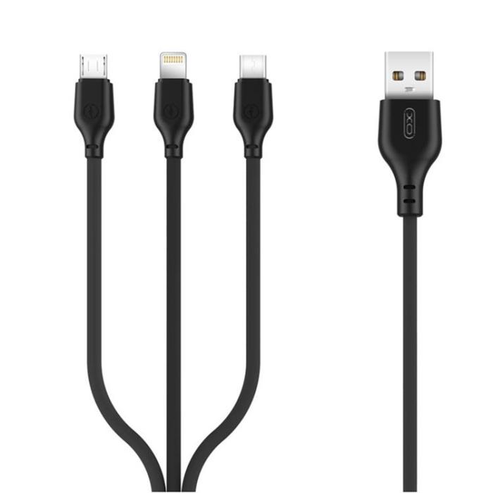 BASEUS - XO 3in1 USB - Lightning/USB-C/MicroUSB 1m Kabl 2.1A- Svart