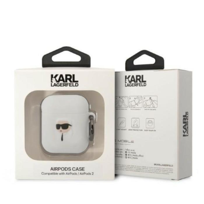 KARL LAGERFELD - KARL LAGERFELD AirPods 1/2 Skal Silicone Karl Head 3D - Vit