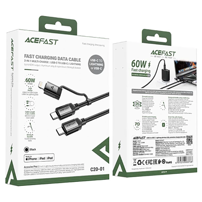 Acefast - Acefast USB-C - USB-C - Lightning 60W/30W Kabel 1.2m 480Mb/s