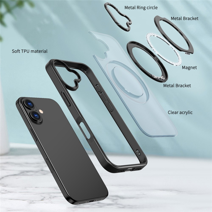 A-One Brand - iPhone 17 Mobilskal MagSafe TPU + Acrylic Kickstand - Svart