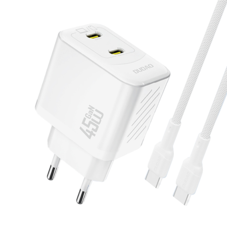 Dudao Väggladdare A28PCEU PD 45W GaN 2xUSB-C med USB-C Kabel 1m - Vit | 505295 | AlltMobil