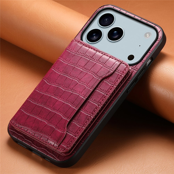 A-One Brand - iPhone 17 Pro Max Mobilskal Korthållare Crocodile - Röd