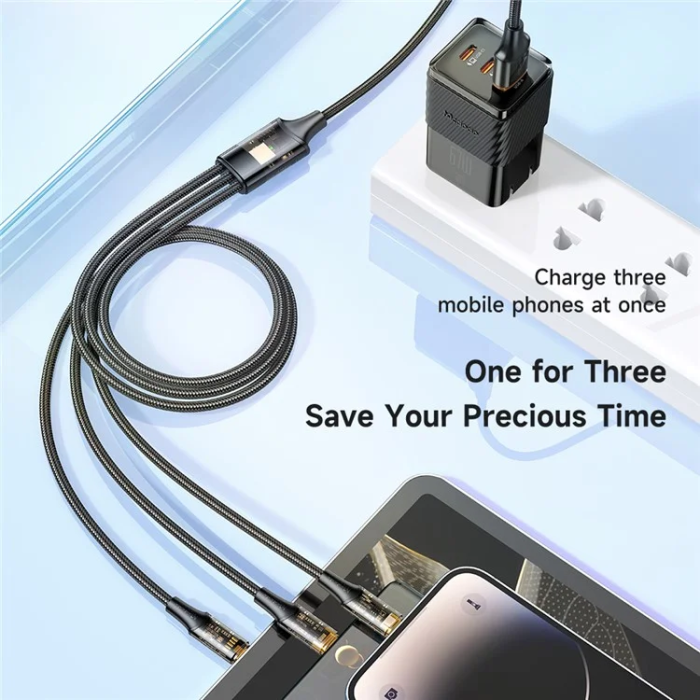 MCDODO - MCDODO 3in1 USB/USB-C/MicroUSB/Lightning 100W Kabel 1.2m Svart