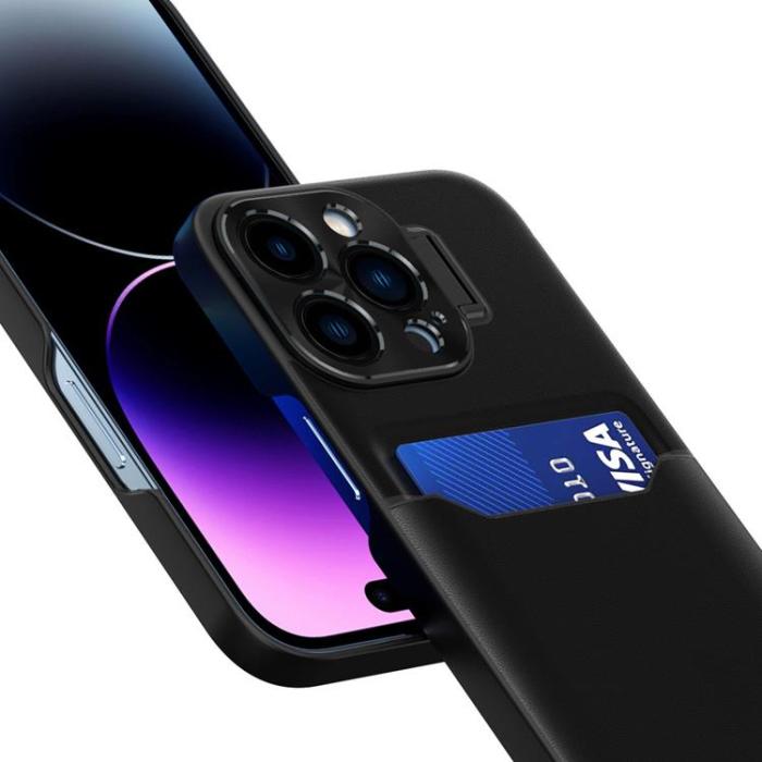 OEM - Galaxy S23 Plus Mobilskal Korthållare Läder Kickstand - Svart