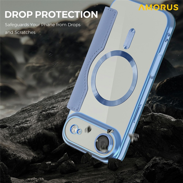 Amorus - AMORUS iPhone Air Plånboksfodral MagSafe RFID - Blå