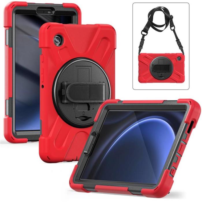 A-One Brand - Galaxy Tab A9 Skal Kickstand Handrem Med Axelrem - Röd