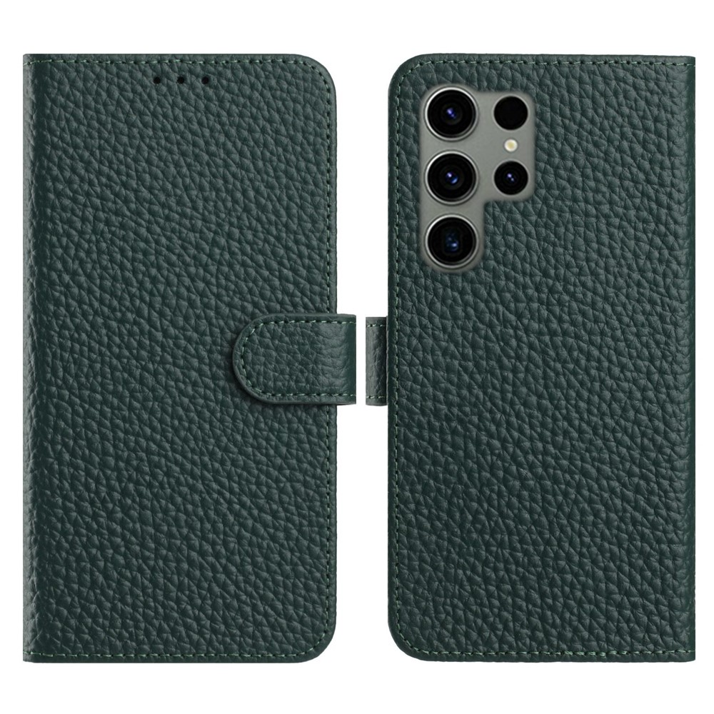 Galaxy S25 Ultra Plånboksfodral Äkta Läder Litchi - Grön | 2353 | AlltMobil