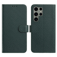 A-One Brand - Galaxy S25 Ultra Plånboksfodral Äkta Läder Litchi - Grön