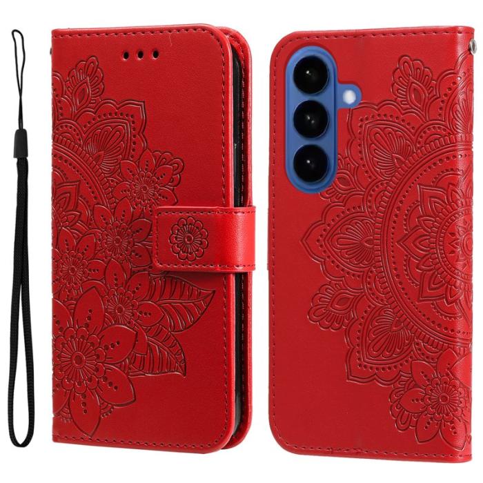 OEM - Samsung Galaxy S26 Plus Plånboksfodral Blommönster Konstläder Ställ - Röd