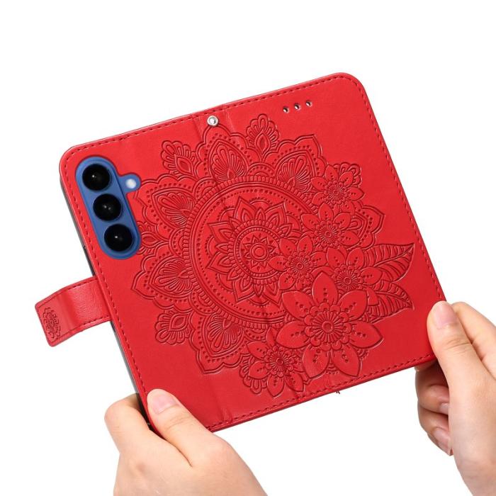 OEM - Samsung Galaxy S26 Plus Plånboksfodral Blommönster Konstläder Ställ - Röd