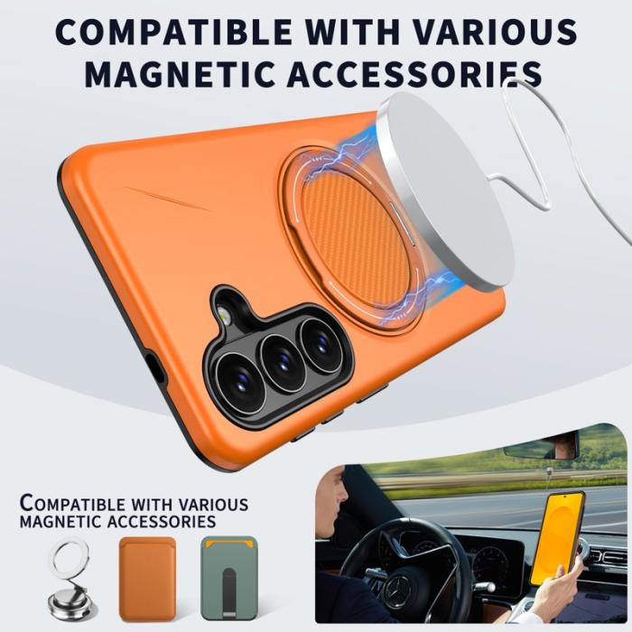 OEM - Mobilskal till Samsung Galaxy S26 Magnetiskt TPU + PC Baksida med Ställ - Orange