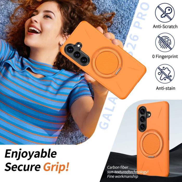 OEM - Mobilskal till Samsung Galaxy S26 Magnetiskt TPU + PC Baksida med Ställ - Orange