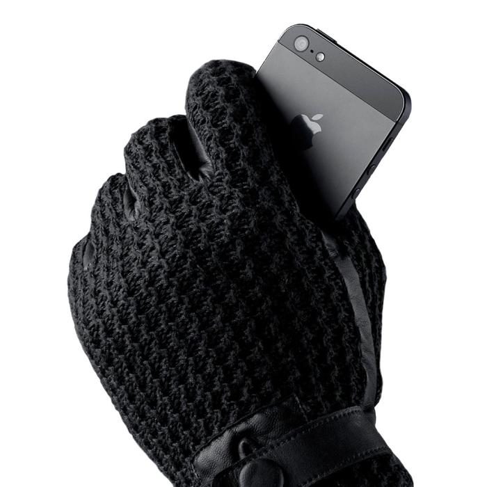 UTGATT5 - Mujjo Leather Crochet Touchscreen Gloves - Svart