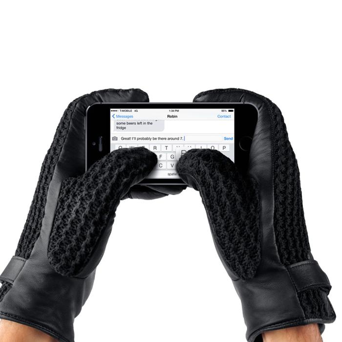 UTGATT5 - Mujjo Leather Crochet Touchscreen Gloves - Svart