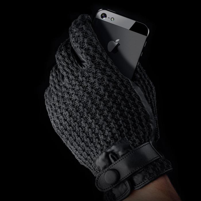 UTGATT5 - Mujjo Leather Crochet Touchscreen Gloves - Svart