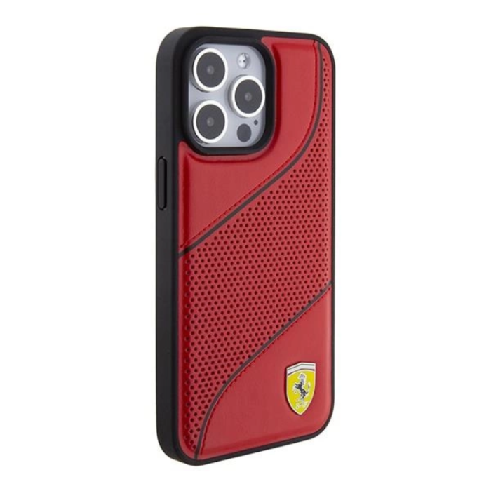 Ferrari - Ferrari iPhone 15 Pro Max Mobilskal Perforated Waves Metal Logo - Röd