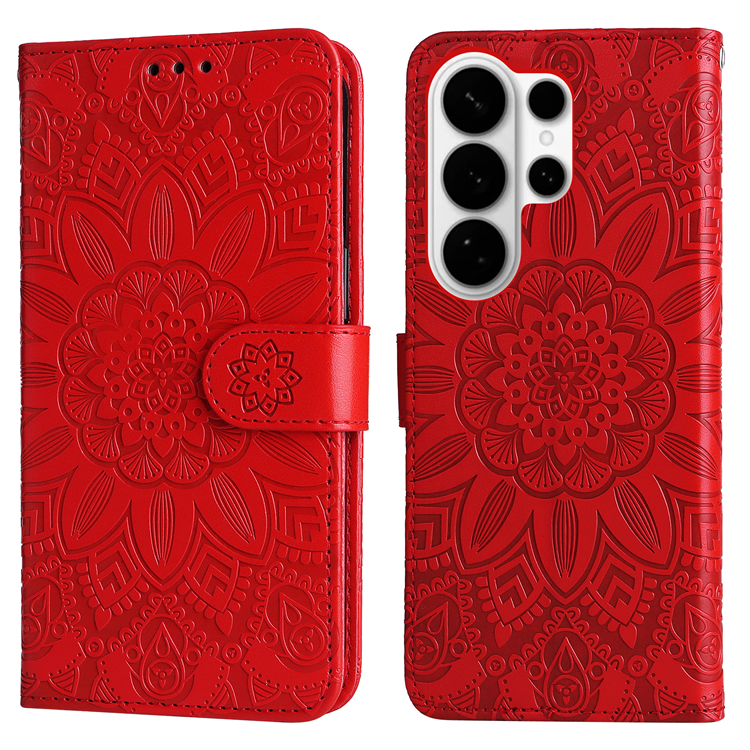 Galaxy S26 Ultra Plånboksfodral Sunflower Imprint Läder - Röd | 2353 | AlltMobil
