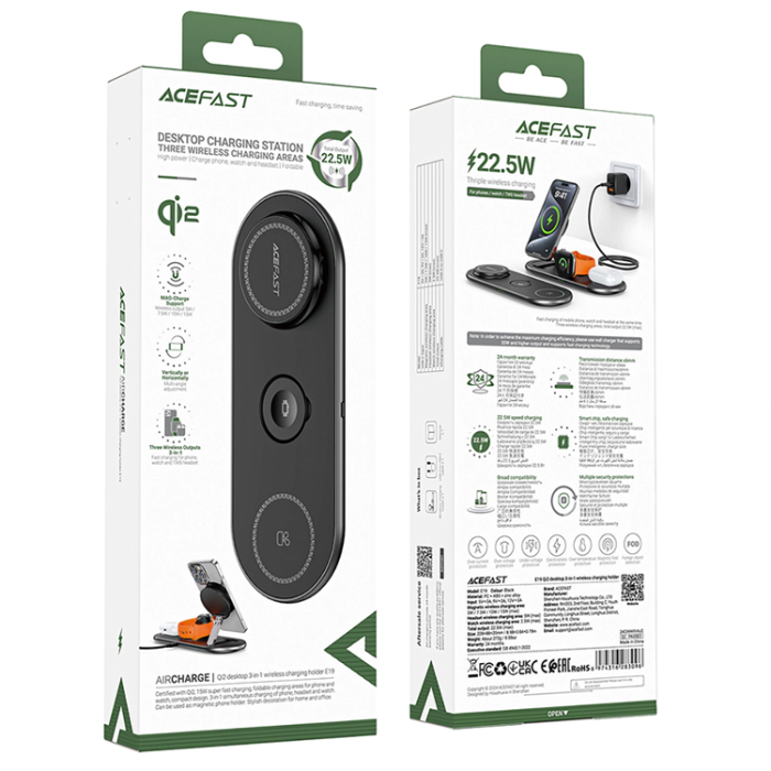 Acefast - Acefast 3-in-1 Trådlös Laddare Qi2 - Svart