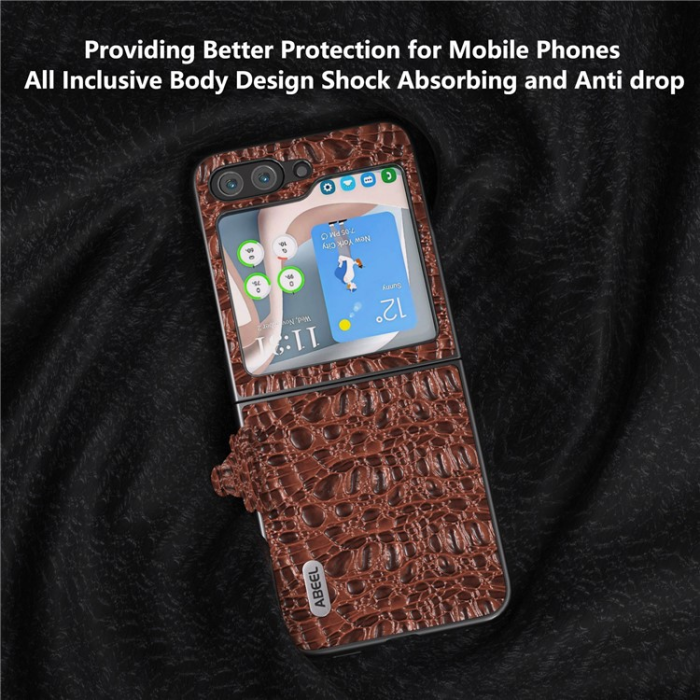ABEEL - ABEEL Galaxy Z Flip 5 Mobilskal Äkta Läder Cowhide - Brun