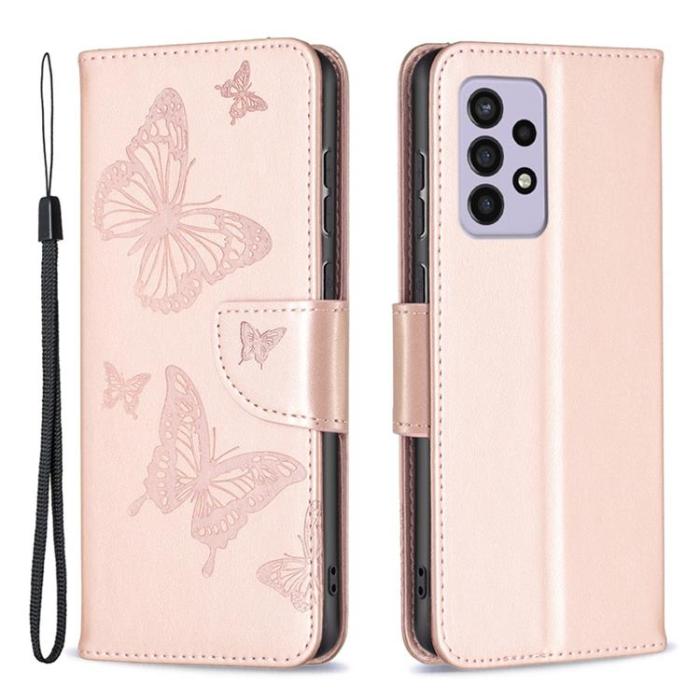 A-One Brand - Butterfly Imprinted Plånboksfodral Galaxy A33 5G - Rosa Guld
