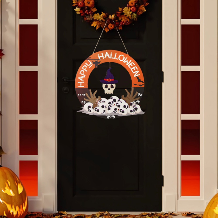 OEM - Halloween Hängande Pumpa Fladdermus Spöke Trä - Witch Hat and Skull