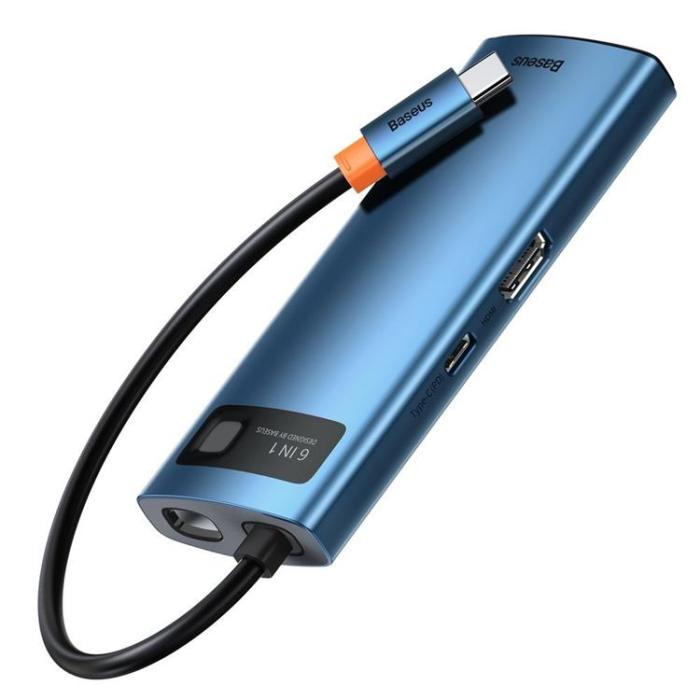 BASEUS - Baseus Metal Gleam 6in1 Multifunktionell USB-C HUB - Blå
