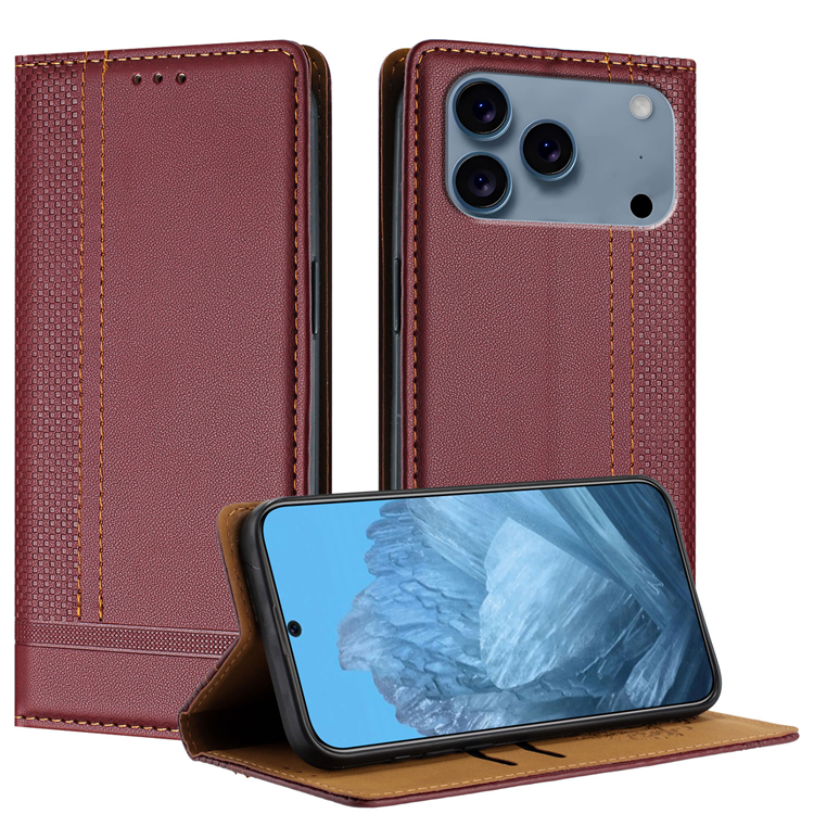 iPhone 17 Pro Plånboksfodral L Shaped Grid Pattern - Vinröd | 2353 | AlltMobil