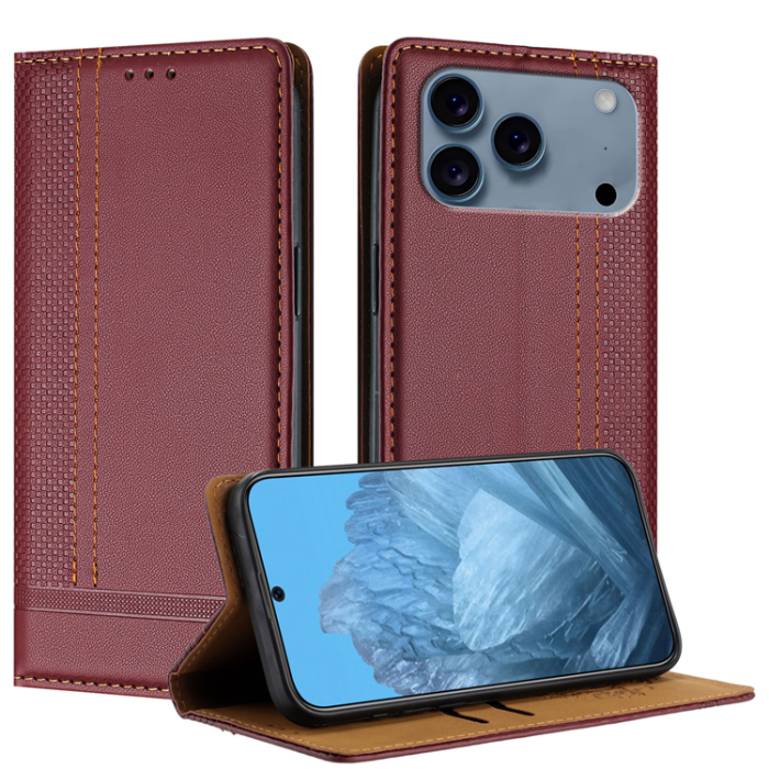 A-One Brand - iPhone 17 Pro Plånboksfodral L Shaped Grid Pattern - Vinröd