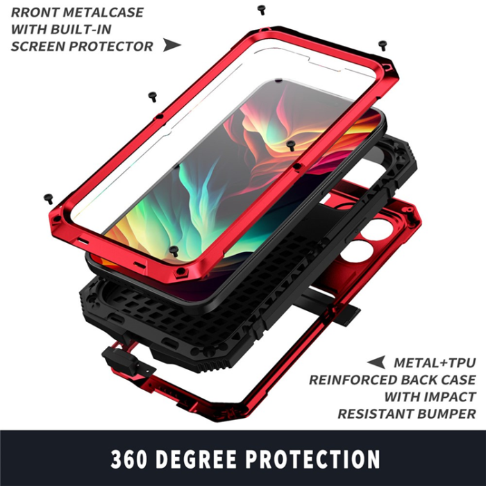 R-JUST - R-JUST iPhone 15 Pro Mobilskal med Härdat Glas - Röd