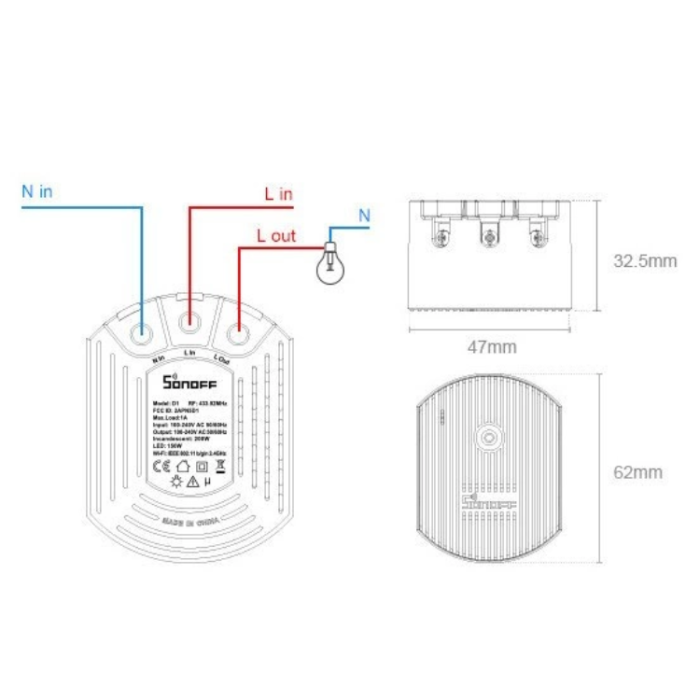 Sonoff - Sonoff D1 Smart Dimmer Switch 433 MHz - Svart