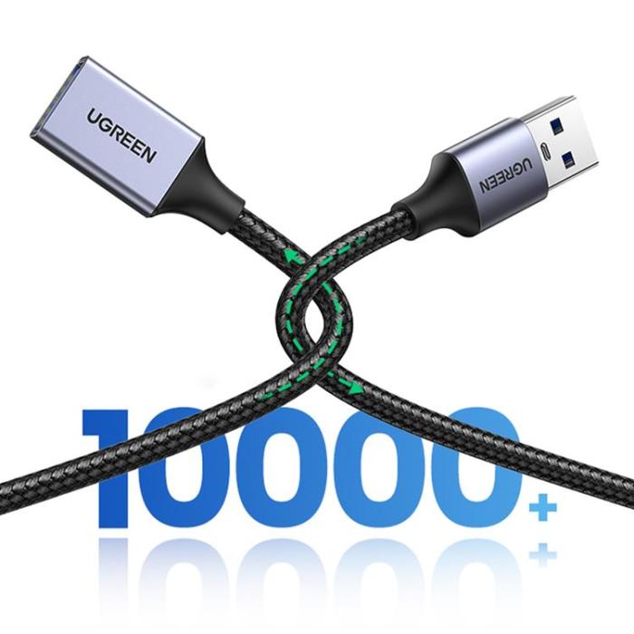 Ugreen - UGreen USB female Till USB male Extensionssladd 2m - Grå