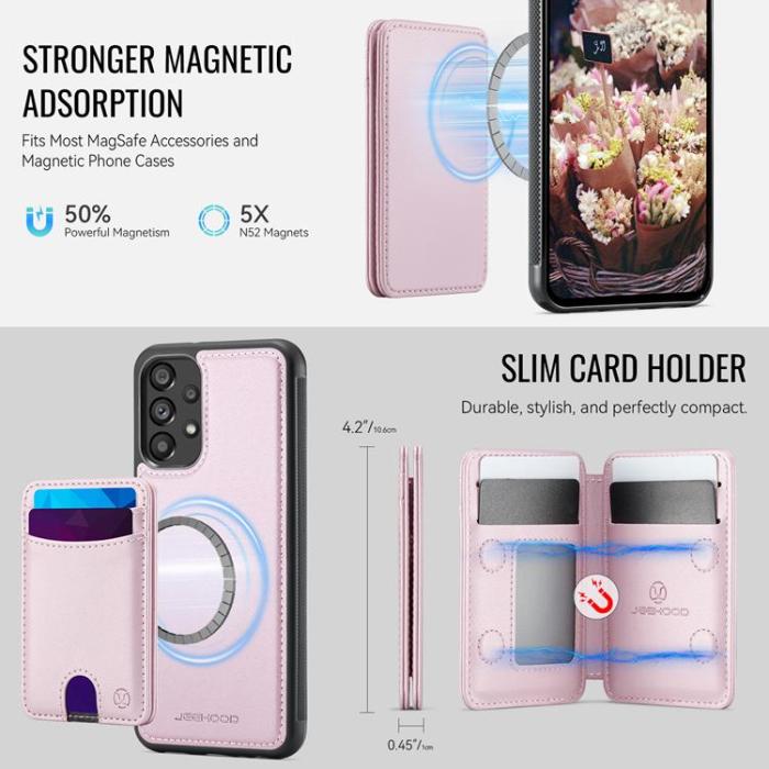 OEM - JEEHOOD Samsung Galaxy A13 4G/5G Mobilskal Konstläder med Kortfack - Rosa