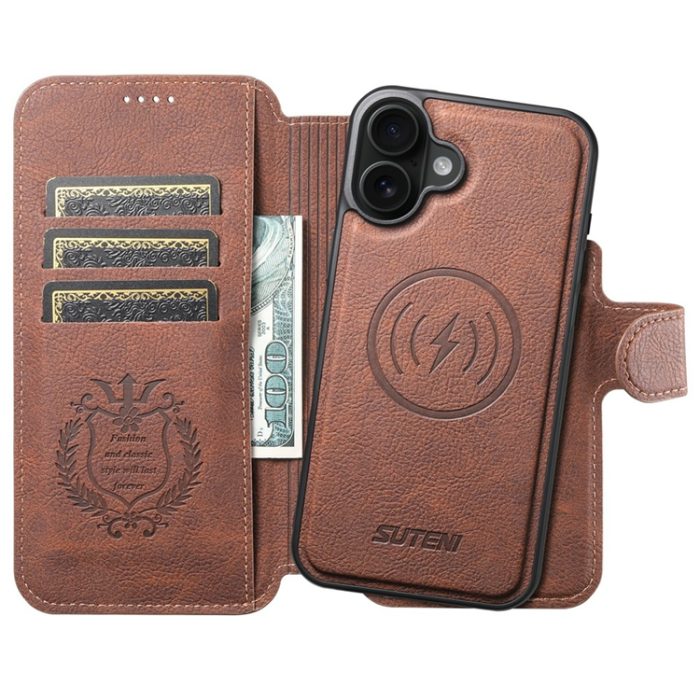 SUTENI - SUTENI iPhone 17 Plånboksfodral Detachable Q-05 - Brun