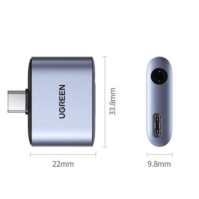 Ugreen - UGreen Adaptrar USB-C Till USB-C/Mini Jack 3.5mm - Grå