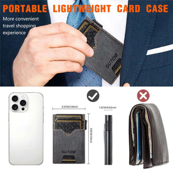 SUTENI - SUTENI Korthållare Automatiskt Pop-Up Double-Sided Jeans Texture